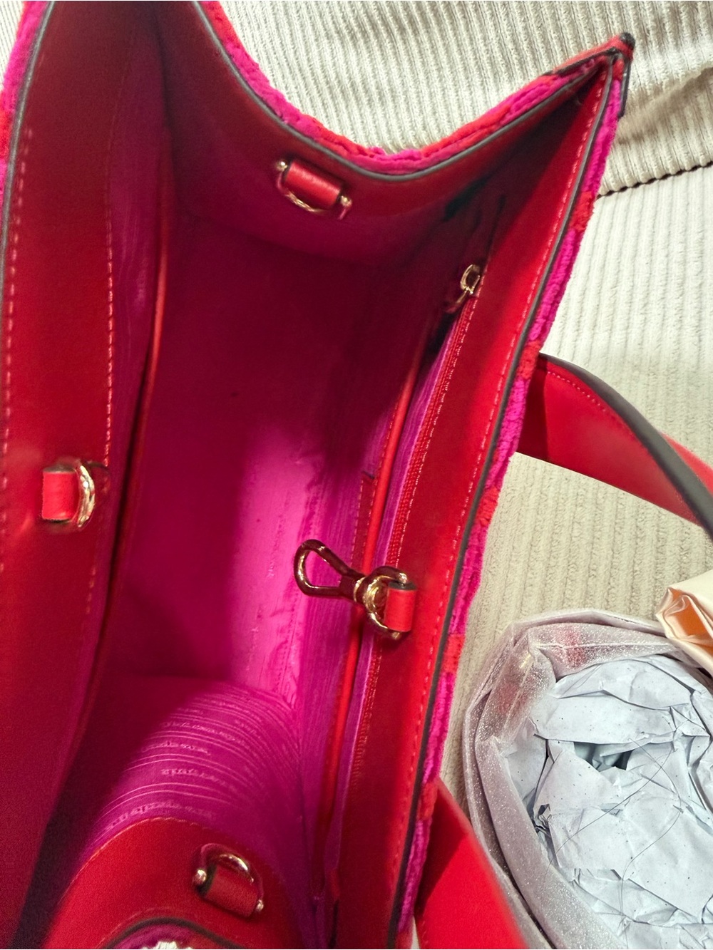 Kate spade Pink and Red Houndstooth Tote with Leather Trim - Picture 3 of 7
